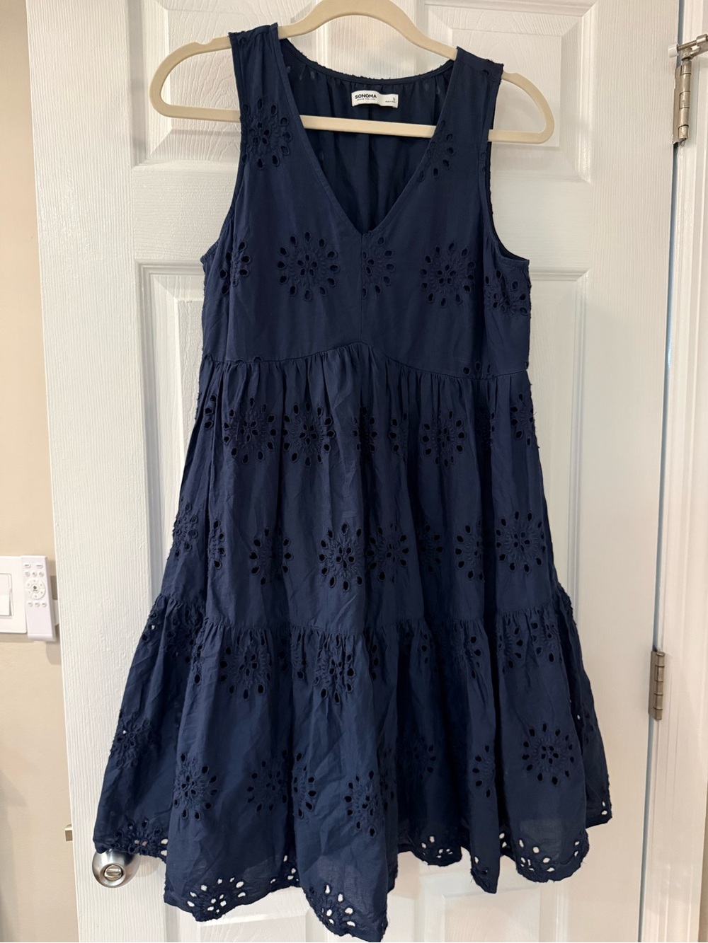 (4 for $20) Sonoma Navy Sleeveless Tiered Eyelet Dress - S - EUC